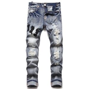 Stylish Blue Distressed Skinny Jeans for Men